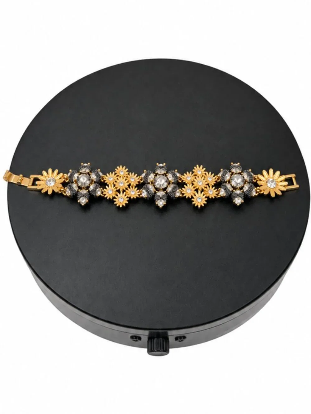 Ann Taylor Gold and Black Crystal Floral Bracelet